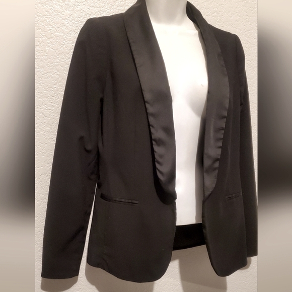 LC Lauren Conrad Black Open Front Blazer Smooth Satin Lapel Relaxed Fit Size 2 - Picture 3 of 6